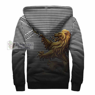 Shepherd Crest Tartan Sherpa Hoodie with Golden Lion Emblem Celtic Style