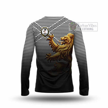 Shepherd Crest Tartan Long Sleeve T-Shirt with Golden Lion Emblem Celtic Style