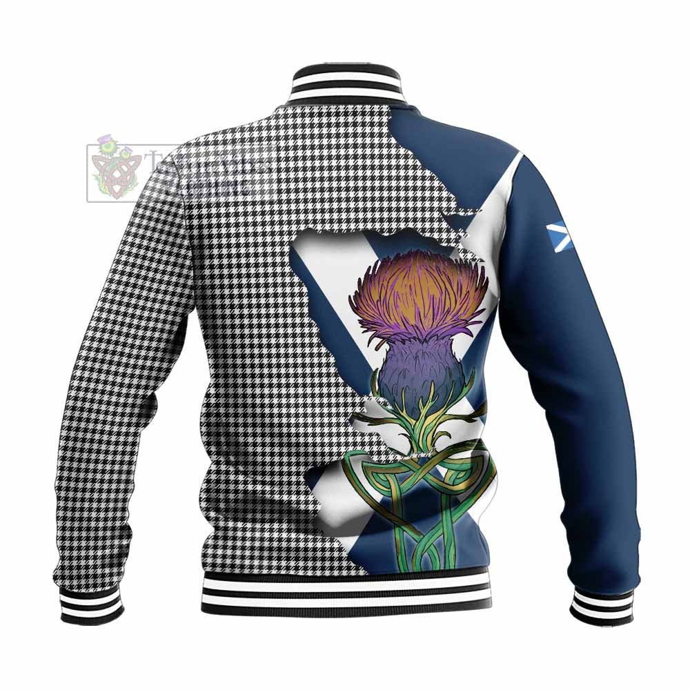 Tartan Vibes Clothing Shepherd Tartan Family Crest Baseball Jacket Scottish Thistle Celtic Inspired