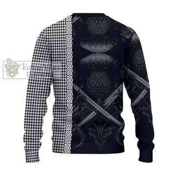 Tartan Vibes Clothing Shepherd Tartan Knitted Sweater with Family Crest Cross Sword Thistle Celtic Vibes