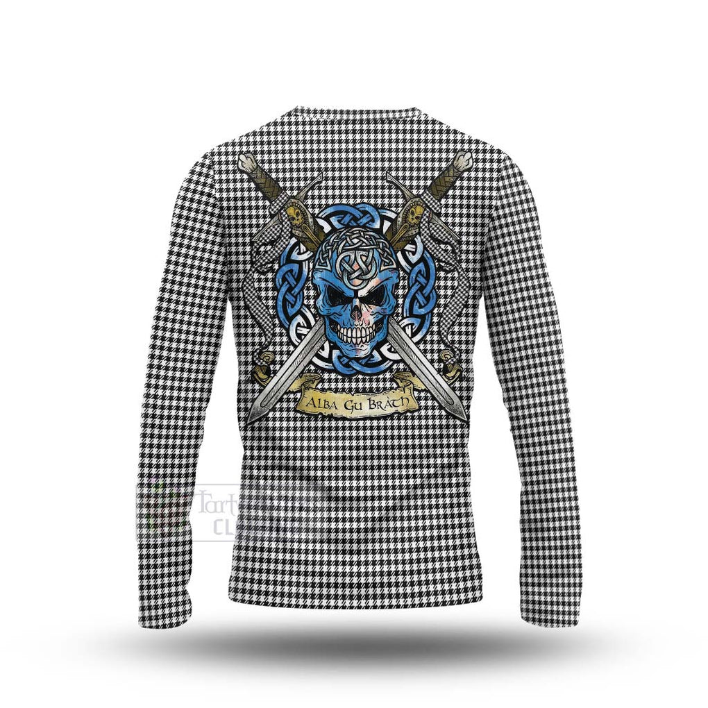 Tartan Vibes Clothing Shepherd Tartan Long Sleeve T-Shirt with Family Crest Celtic Skull Style