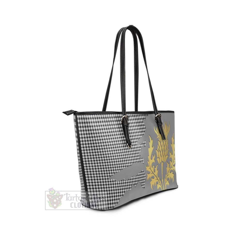 Shepherd Tartan Leather Tote Bag Gold Thistle Style - Tartan Vibes Clothing