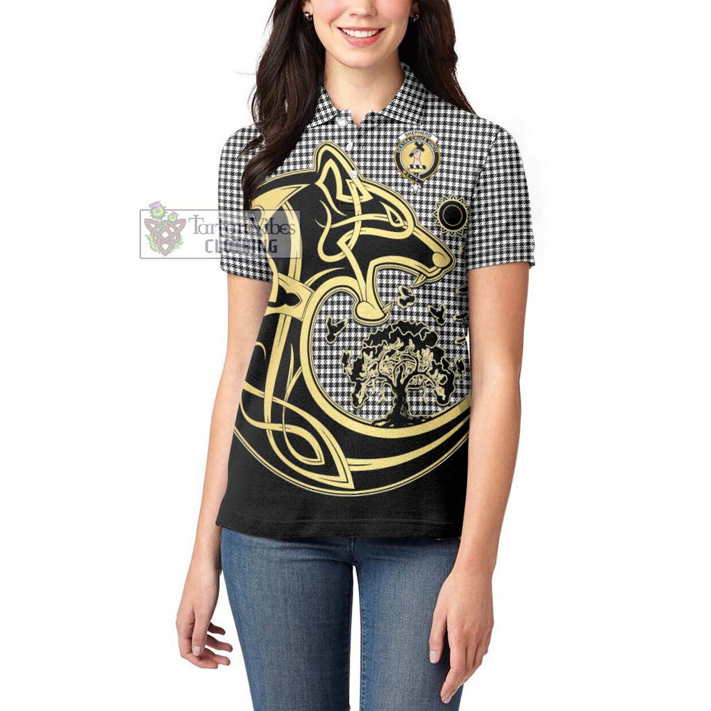 Shepherd Tartan Women's Polo Shirt with Family Crest Celtic Wolf Style - Tartanvibesclothing Shop