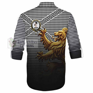 Shepherd Crest Tartan Ghillie Kilt Shirt with Golden Lion Emblem Celtic Style