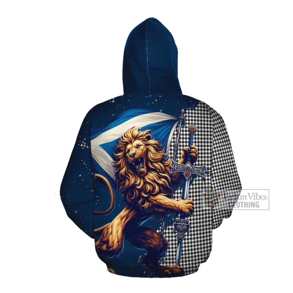 Tartan Vibes Clothing Shepherd Tartan Family Crest Cotton Hoodie with Scottish Majestic Lion