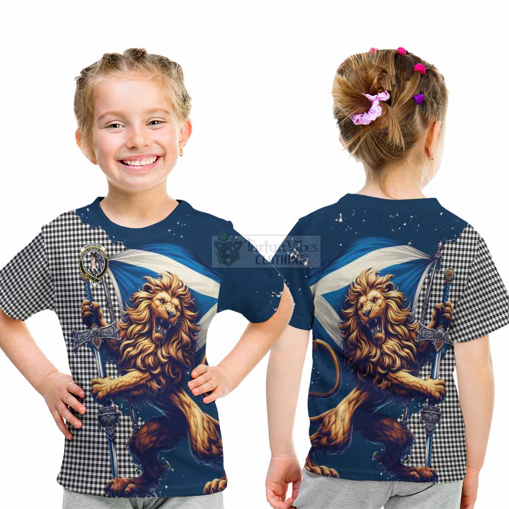 Tartan Vibes Clothing Shepherd Tartan Family Crest Kid T-Shirt with Scottish Majestic Lion