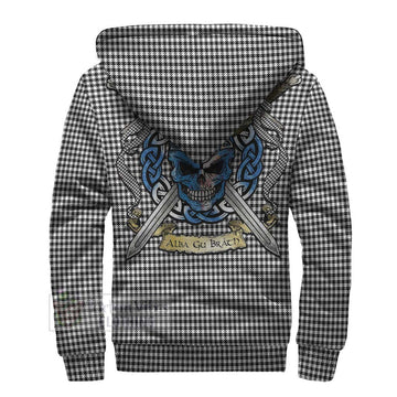 Shepherd Tartan Sherpa Hoodie with Family Crest Celtic Skull Style