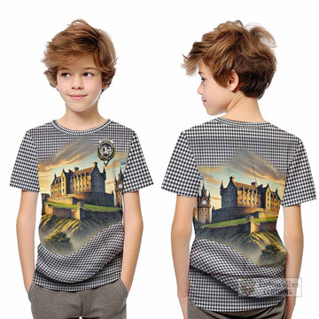 Shepherd Tartan Family Crest Kid T-Shirt with Scottish Ancient Castle Style
