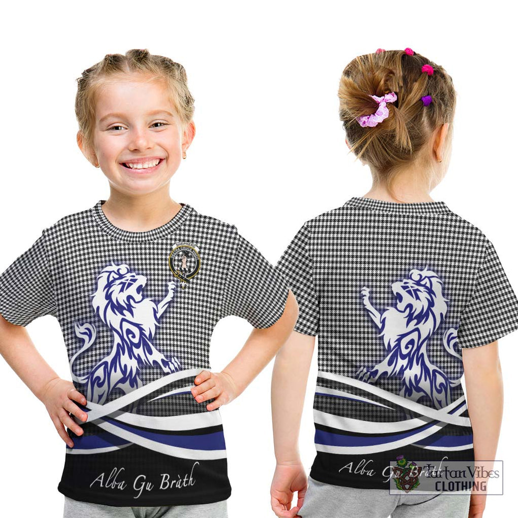 Shepherd Tartan Kid T-Shirt with Alba Gu Brath Regal Lion Emblem - Tartanvibesclothing Shop