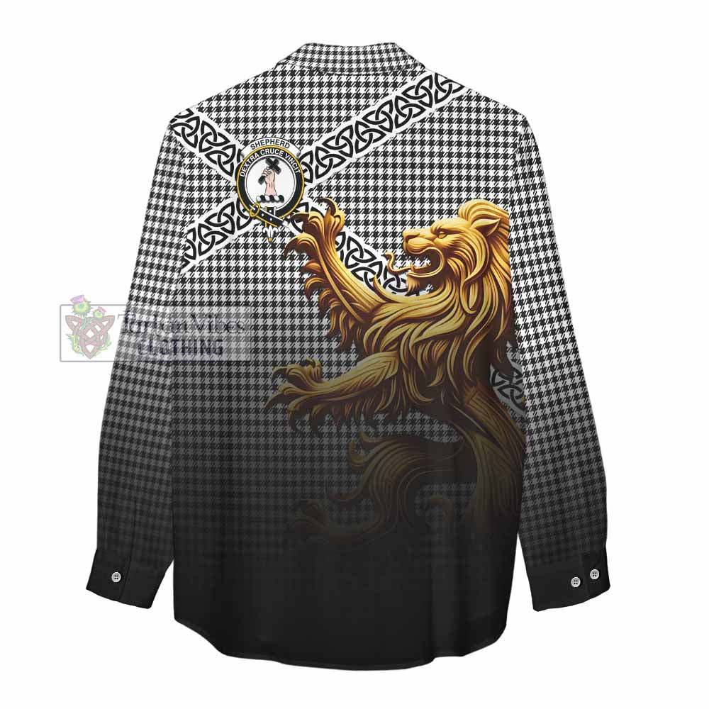 Tartan Vibes Clothing Shepherd Crest Tartan Women's Casual Shirt with Golden Lion Emblem Celtic Style