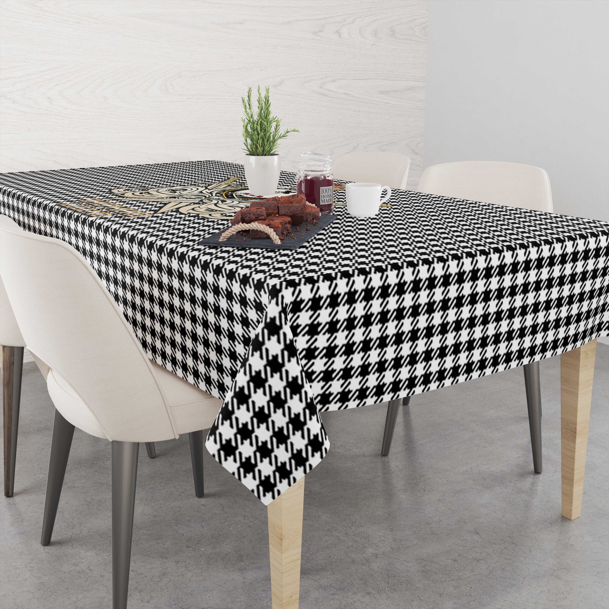 Tartan Vibes Clothing Shepherd Tartan Tablecloth with Clan Crest and the Golden Sword of Courageous Legacy