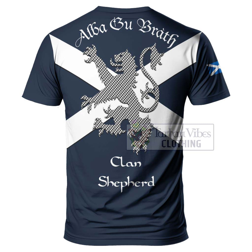 Tartan Vibes Clothing Shepherd Tartan Lion Rampant T-Shirt – Proudly Display Your Heritage with Alba Gu Brath and Clan Name