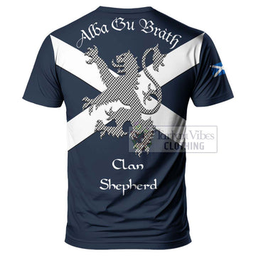 Tartan Vibes Clothing Shepherd Tartan Lion Rampant T-Shirt – Proudly Display Your Heritage with Alba Gu Brath and Clan Name