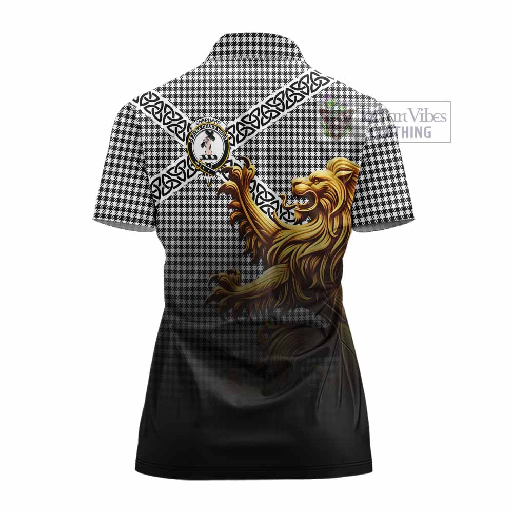 Tartan Vibes Clothing Shepherd Crest Tartan Women's Polo Shirt with Golden Lion Emblem Celtic Style