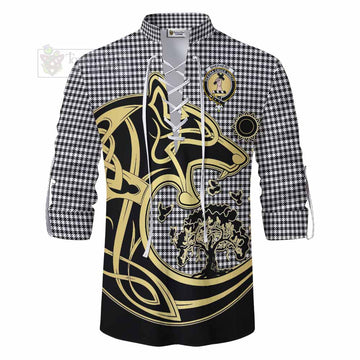 Tartan Vibes Clothing Shepherd Tartan Ghillie Kilt Shirt with Family Crest Celtic Wolf Style