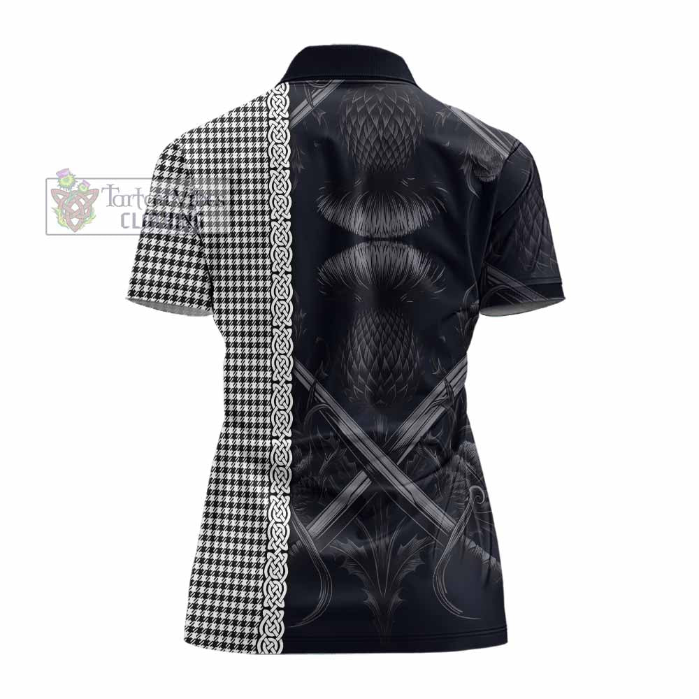 Tartan Vibes Clothing Shepherd Tartan Women's Polo Shirt with Family Crest Cross Sword Thistle Celtic Vibes