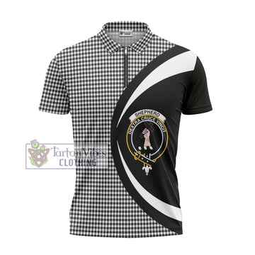 Shepherd Tartan Zipper Polo Shirt with Family Crest Circle Style