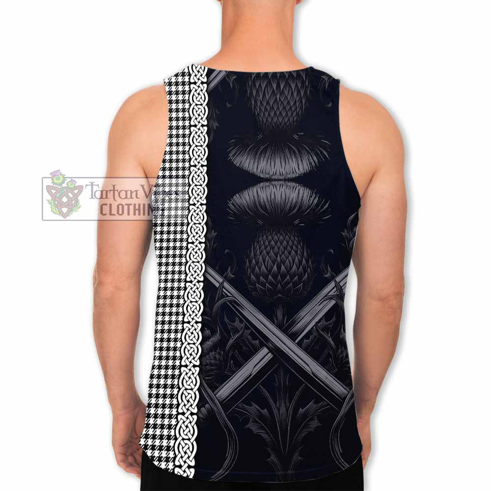 Tartan Vibes Clothing Shepherd Tartan Men's Tank Top with Family Crest Cross Sword Thistle Celtic Vibes