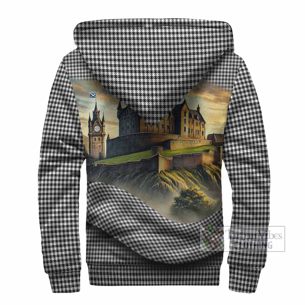 Tartan Vibes Clothing Shepherd Tartan Family Crest Sherpa Hoodie with Scottish Ancient Castle Style