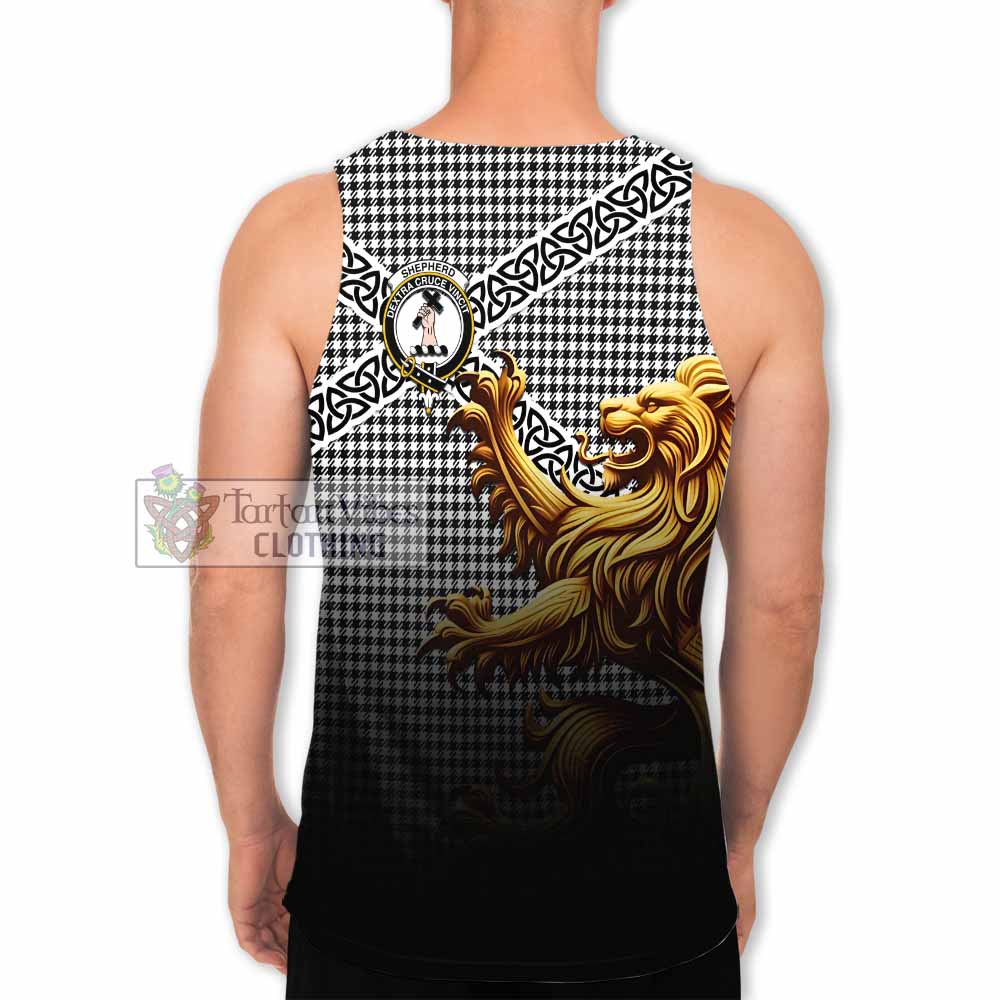 Tartan Vibes Clothing Shepherd Crest Tartan Men's Tank Top with Golden Lion Emblem Celtic Style