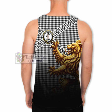 Tartan Vibes Clothing Shepherd Crest Tartan Men's Tank Top with Golden Lion Emblem Celtic Style