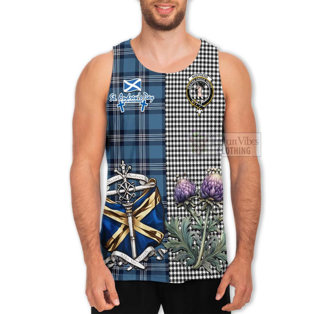 Tartan Vibes Clothing Shepherd Tartan Men's Tank Top Happy St. Andrew's Day Half Tartan Style