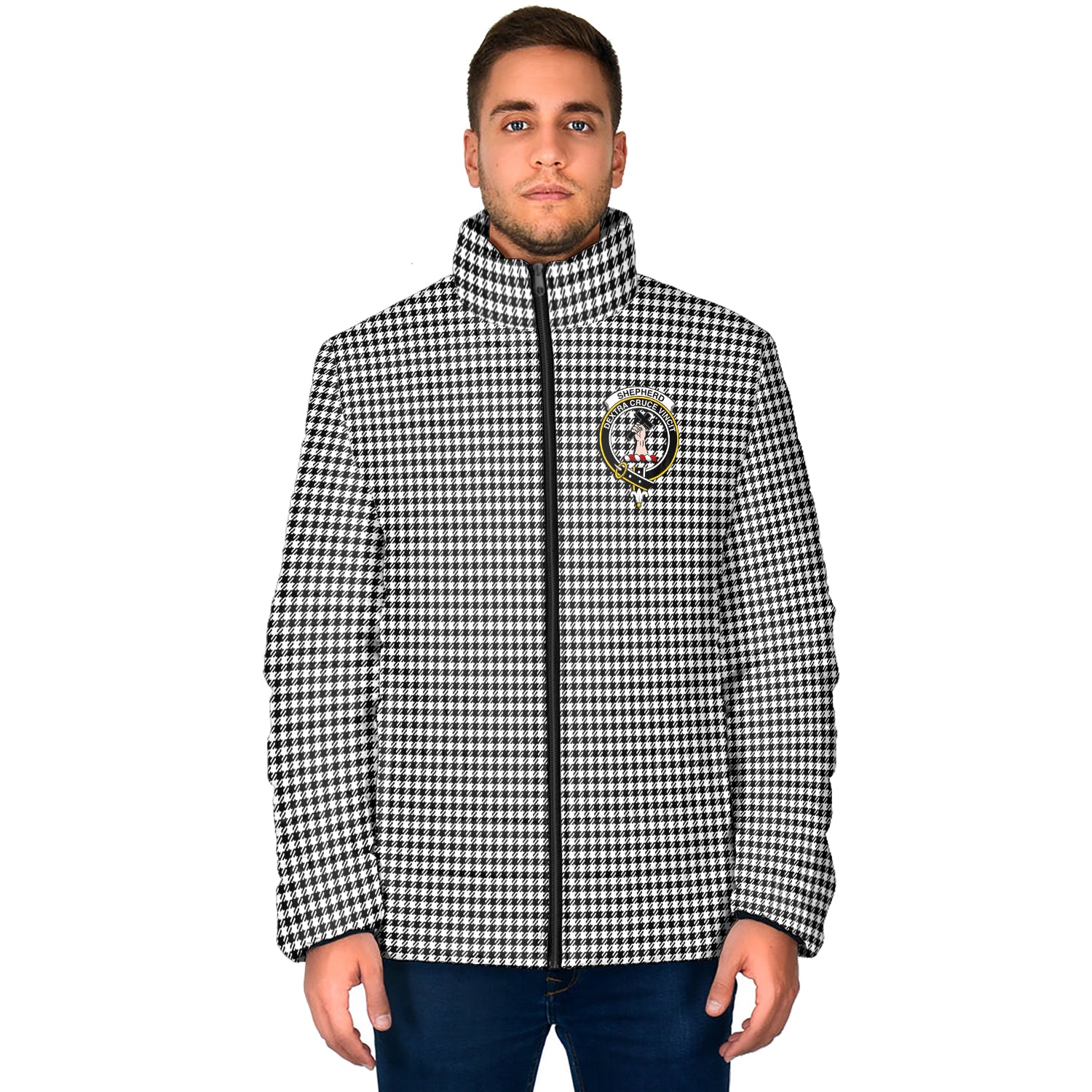 Shepherd Tartan Padded Jacket with Family Crest - Tartan Vibes Clothing