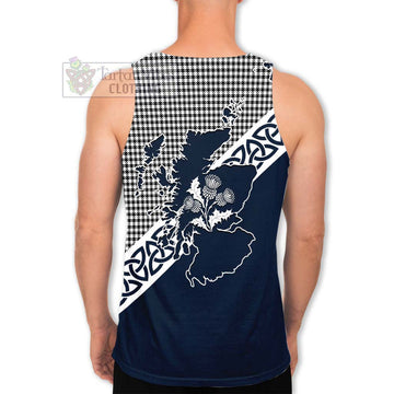 Tartan Vibes Clothing Shepherd Tartan Men's Tank Top Featuring Thistle and Scotland Map