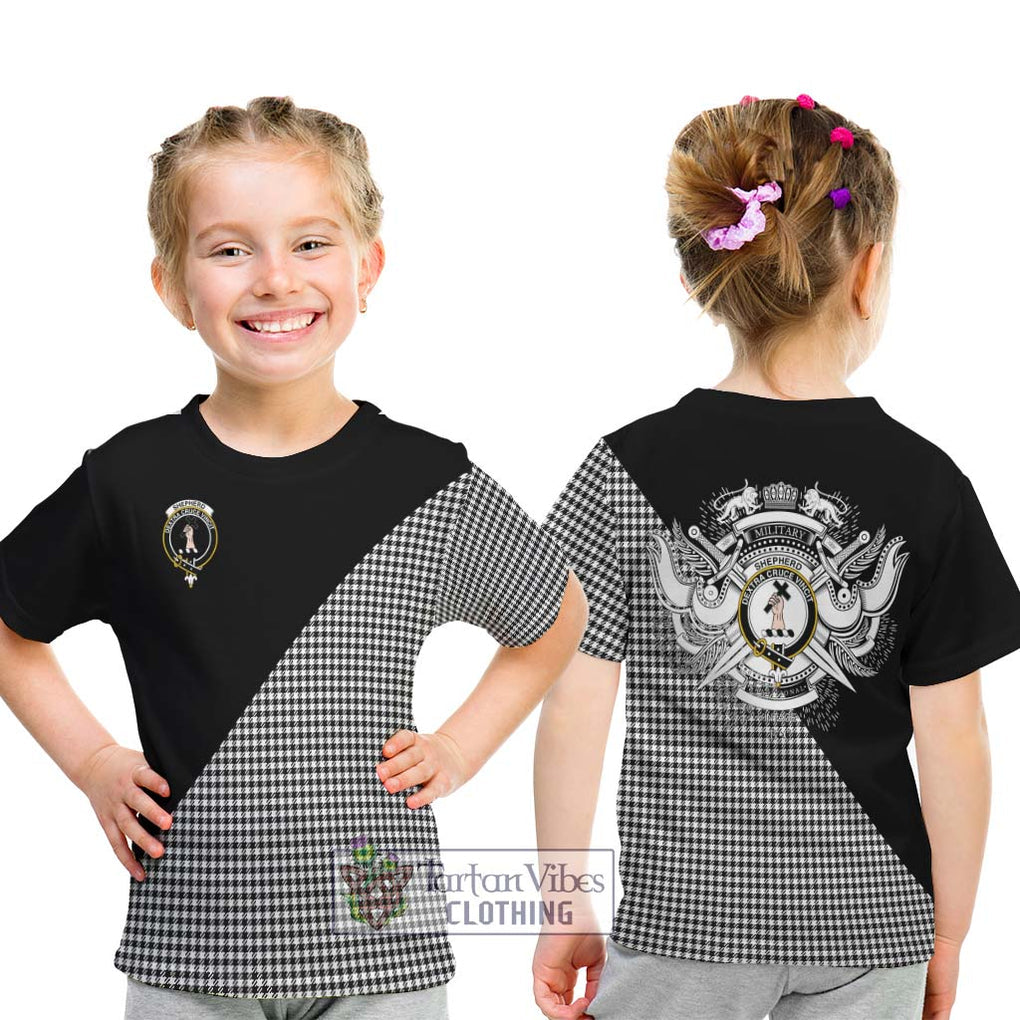 Shepherd Tartan Kid T-Shirt with Family Crest and Military Logo Style - Tartanvibesclothing Shop