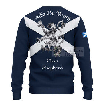 Tartan Vibes Clothing Shepherd Tartan Lion Rampant Knitted Sweater – Proudly Display Your Heritage with Alba Gu Brath and Clan Name