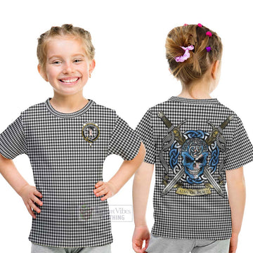Tartan Vibes Clothing Shepherd Tartan Kid T-Shirt with Family Crest Celtic Skull Style