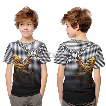 Shepherd Crest Tartan Kid T-Shirt with Golden Lion Emblem Celtic Style