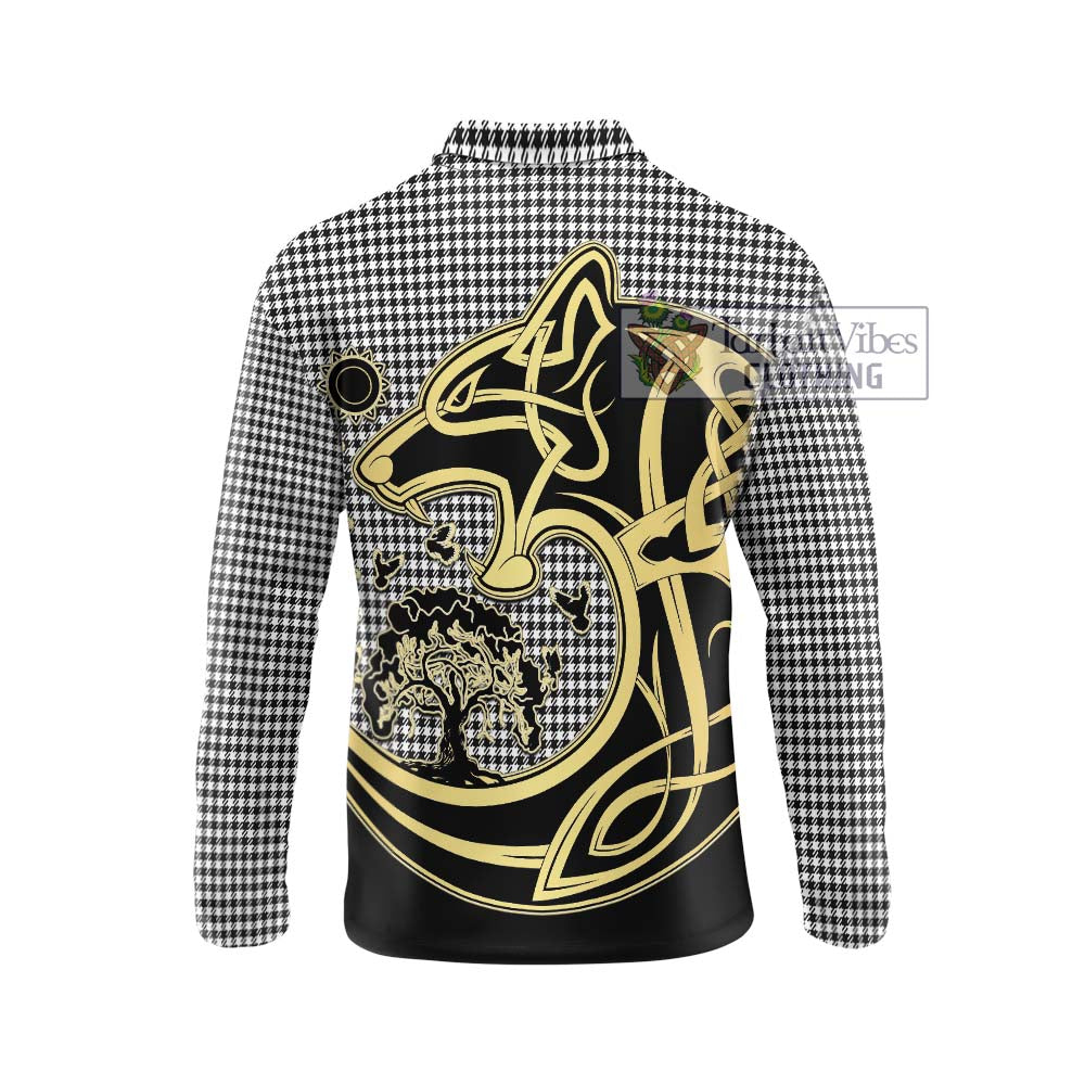 Shepherd Tartan Long Sleeve Polo Shirt with Family Crest Celtic Wolf Style - Tartanvibesclothing Shop
