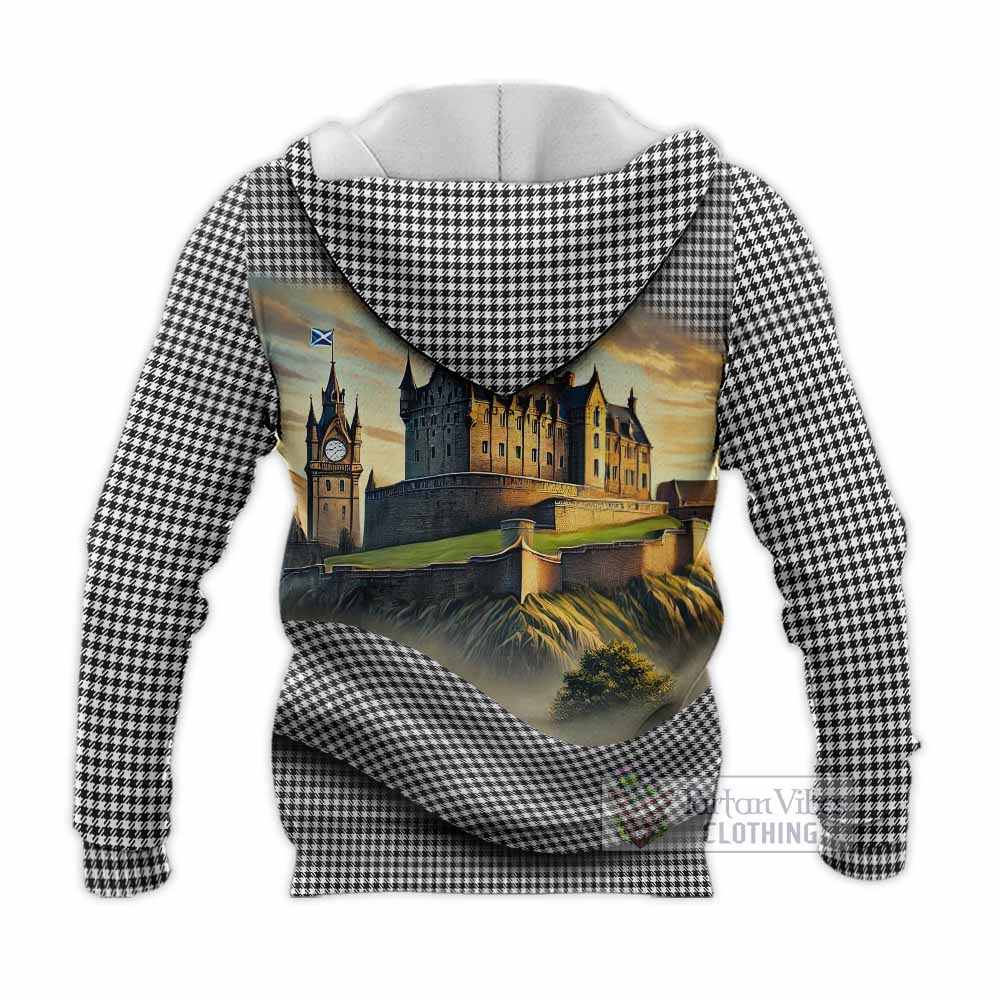 Tartan Vibes Clothing Shepherd Tartan Family Crest Knitted Hoodie with Scottish Ancient Castle Style