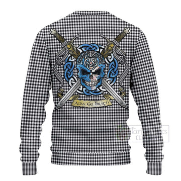 Tartan Vibes Clothing Shepherd Tartan Knitted Sweater with Family Crest Celtic Skull Style