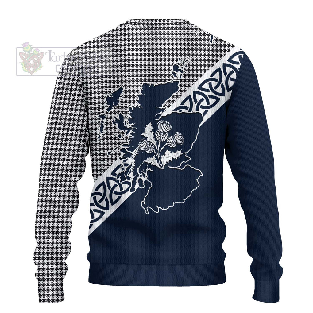 Tartan Vibes Clothing Shepherd Tartan Knitted Sweater Featuring Thistle and Scotland Map