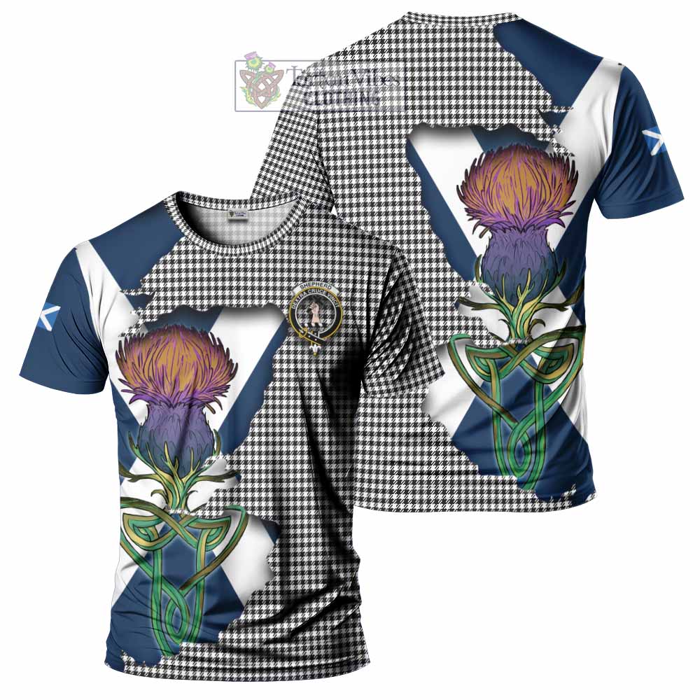 Tartan Vibes Clothing Shepherd Tartan Family Crest T-Shirt Scottish Thistle Celtic Inspired