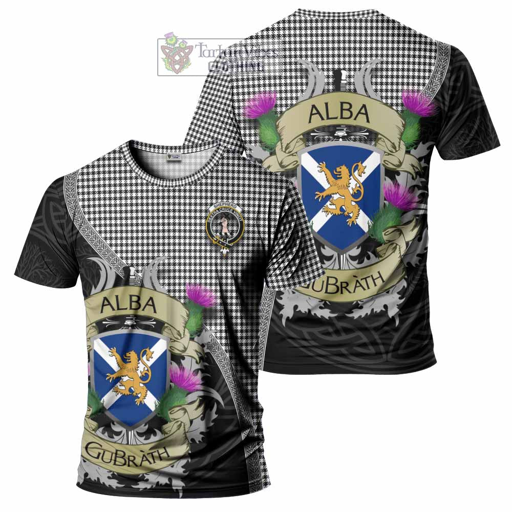 Tartan Vibes Clothing Shepherd Tartan Family Crest T-Shirt Lion Rampant Royal Thistle Shield Celtic Inspired
