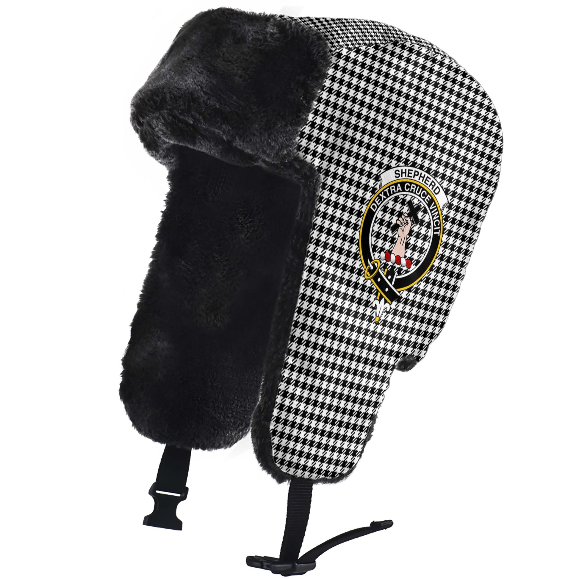 Shepherd Tartan Winter Trapper Hat with Family Crest - Tartanvibesclothing