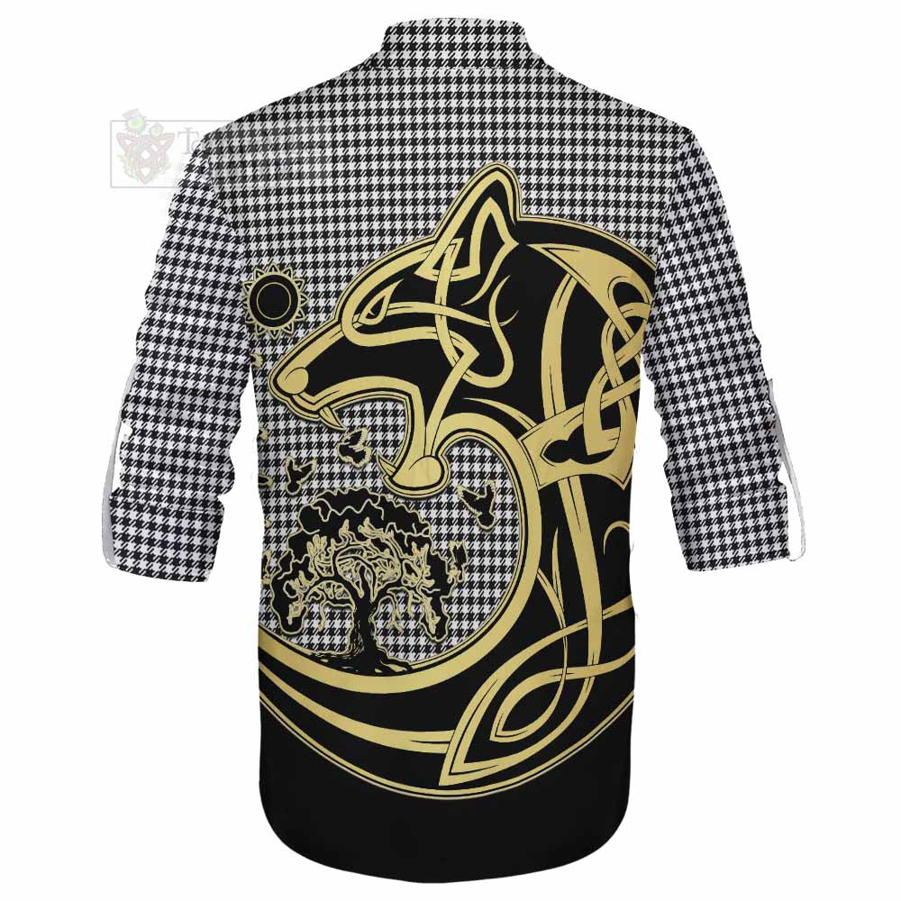 Tartan Vibes Clothing Shepherd Tartan Ghillie Kilt Shirt with Family Crest Celtic Wolf Style