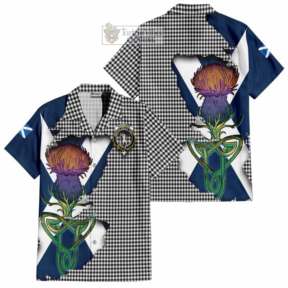 Tartan Vibes Clothing Shepherd Tartan Family Crest Short Sleeve Button Shirt Scottish Thistle Celtic Inspired