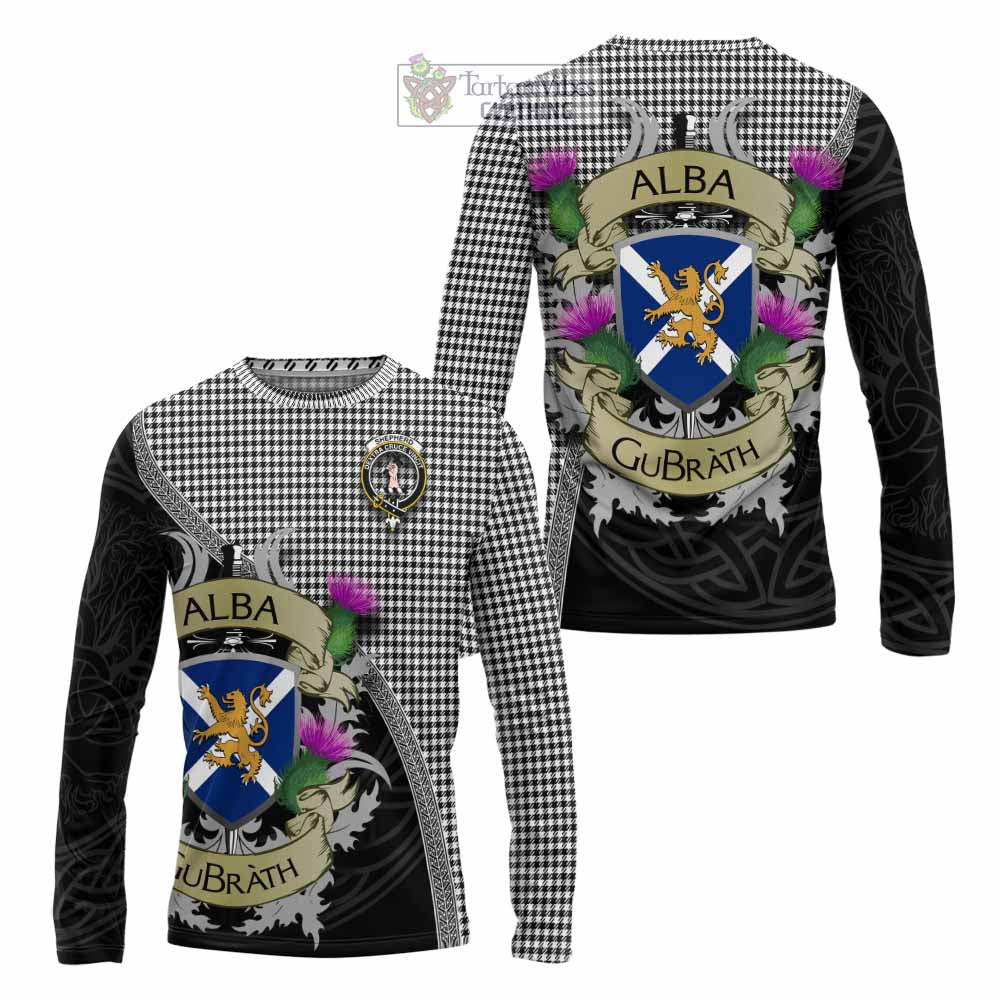Tartan Vibes Clothing Shepherd Tartan Family Crest Long Sleeve T-Shirt Lion Rampant Royal Thistle Shield Celtic Inspired