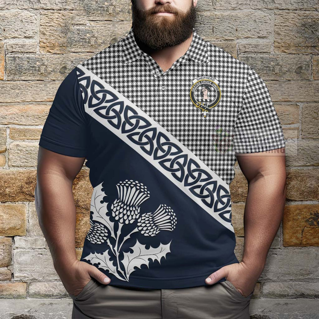 Shepherd Tartan Polo Shirt Featuring Thistle and Scotland Map