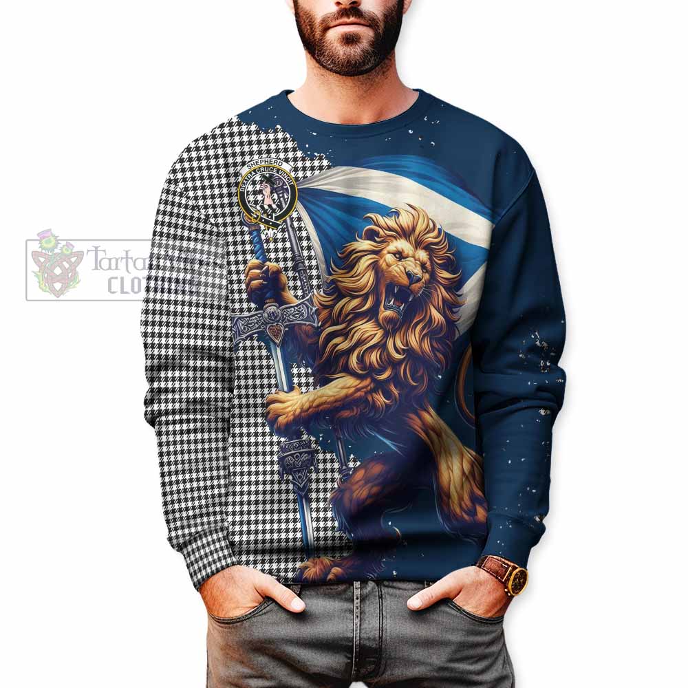 Tartan Vibes Clothing Shepherd Tartan Family Crest Sweatshirt with Scottish Majestic Lion