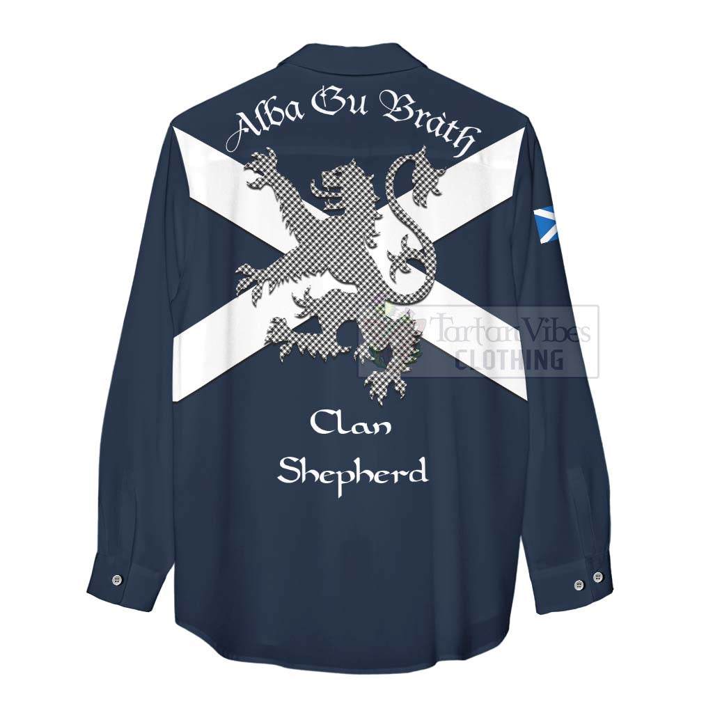 Tartan Vibes Clothing Shepherd Tartan Lion Rampant Women's Casual Shirt Proudly Display Your Heritage with Alba Gu Brath and Clan Name