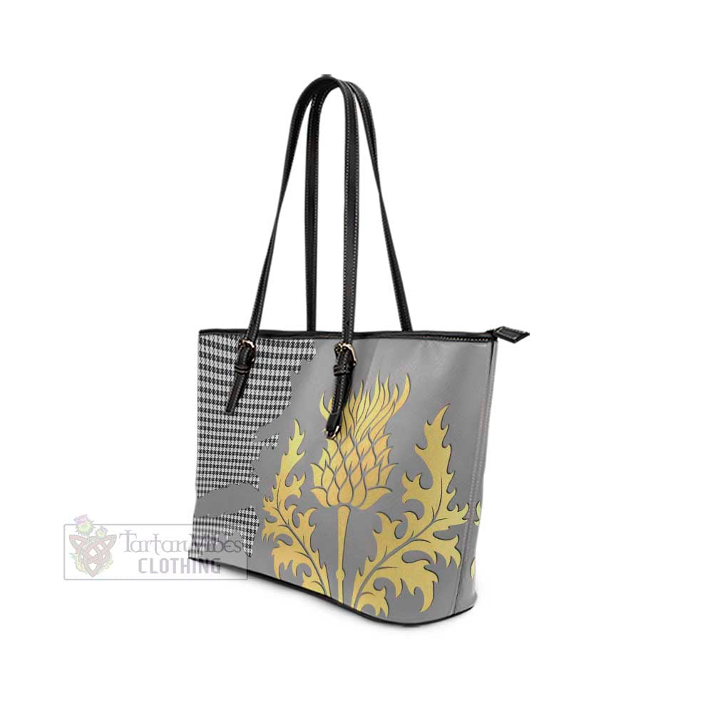 Shepherd Tartan Leather Tote Bag Gold Thistle Style - Tartan Vibes Clothing