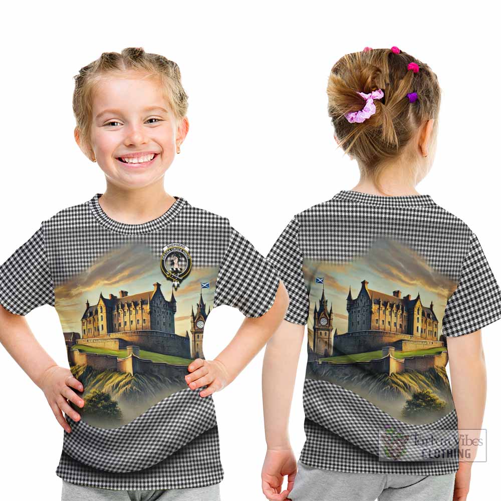 Tartan Vibes Clothing Shepherd Tartan Family Crest Kid T-Shirt with Scottish Ancient Castle Style