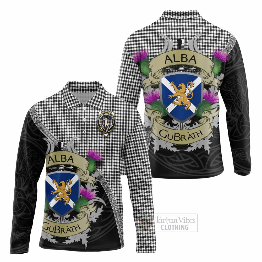 Tartan Vibes Clothing Shepherd Tartan Family Crest Long Sleeve Polo Shirt Lion Rampant Royal Thistle Shield Celtic Inspired