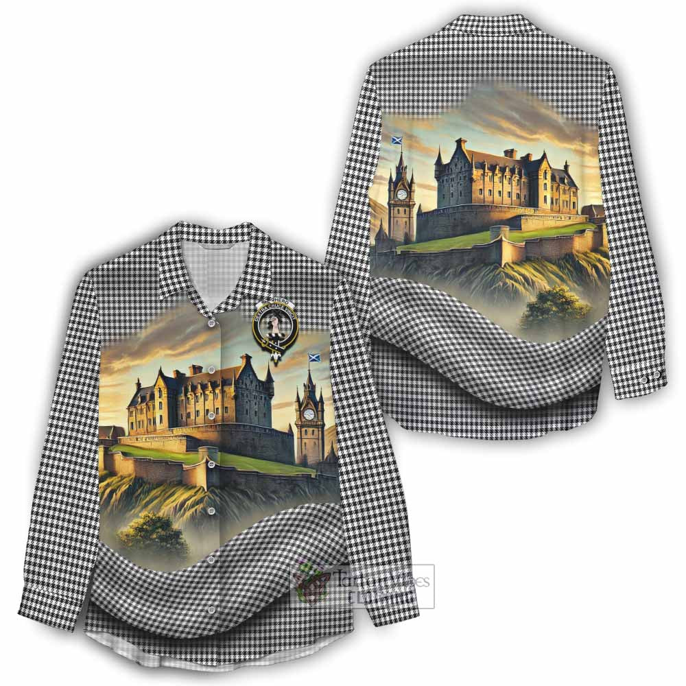 Tartan Vibes Clothing Shepherd Tartan Family Crest Women's Casual Shirt with Scottish Ancient Castle Style