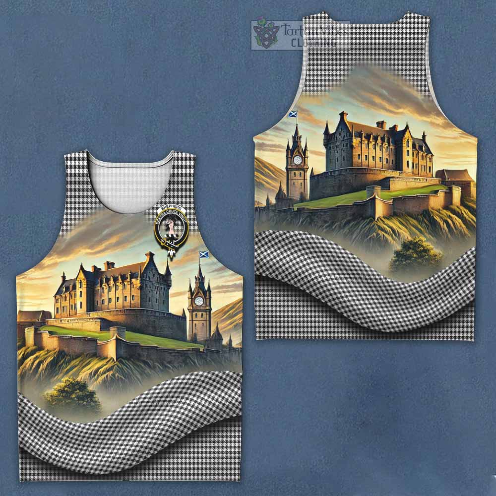 Tartan Vibes Clothing Shepherd Tartan Family Crest Men's Tank Top with Scottish Ancient Castle Style